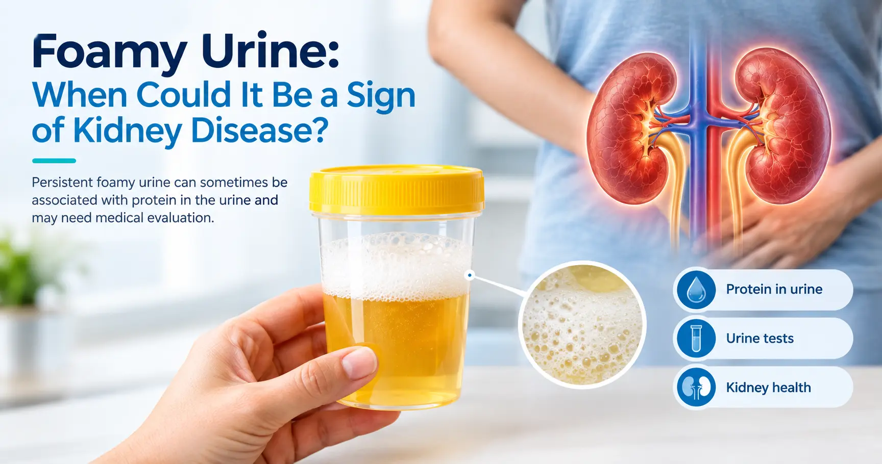 Foamy urine and possible kidney disease associated with protein in urine