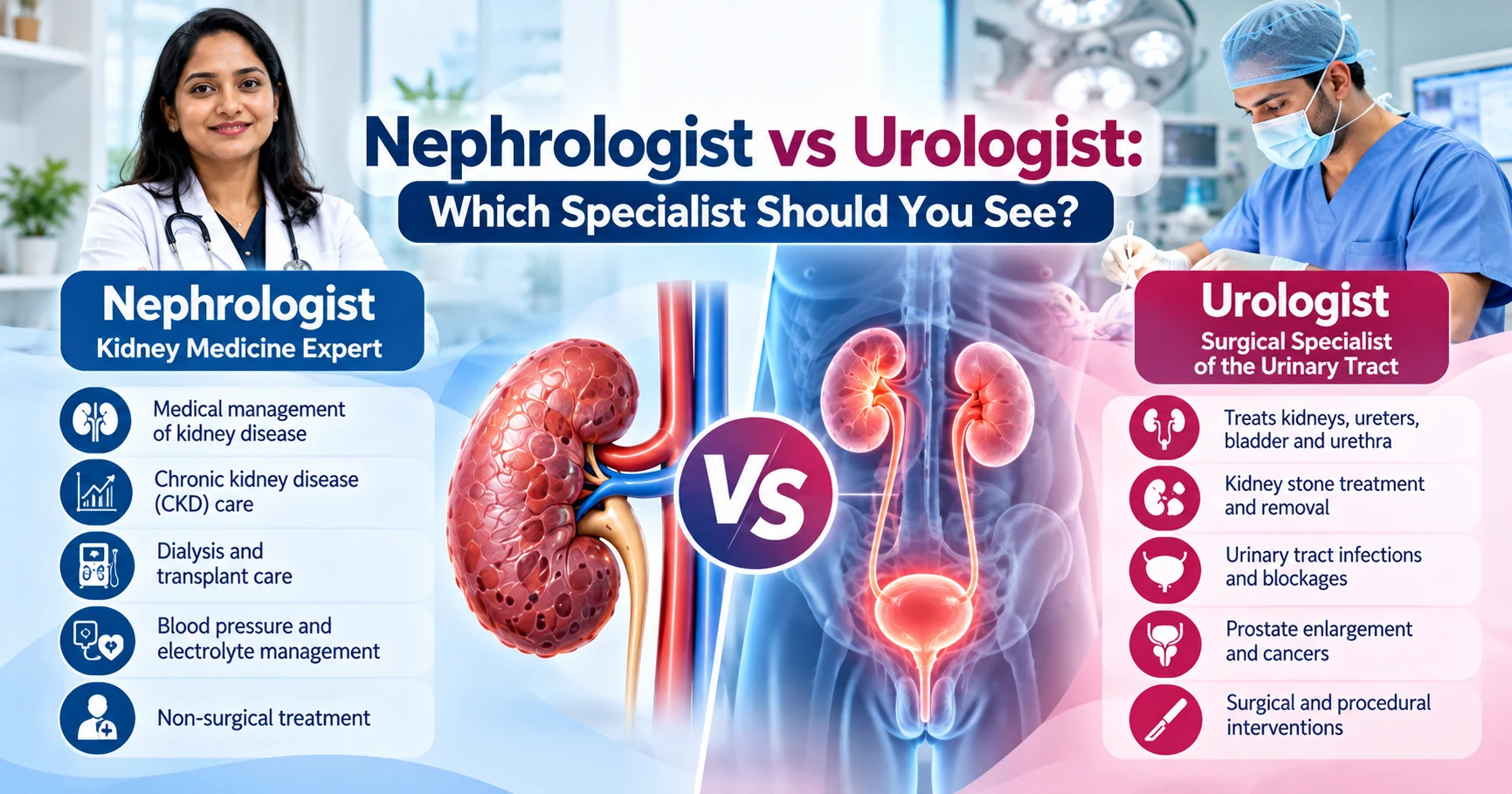 Nephrologist vs urologist comparison for kidney and urinary conditions