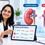 Dr. Jyoti Bansode explaining diabetic kidney disease with urine ACR, eGFR and creatinine kidney test results